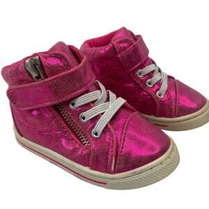 Garanimals Toddler Girls Sz 5 Metallic Hot Pink Quilted Hearts High Top Sneakers